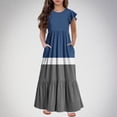 thumbnail image 2 of Huvoen Cute Dress Fashion Girls Summer New Short Sleeves Round Neck Solid Color Dress Navy 140, 2 of 5