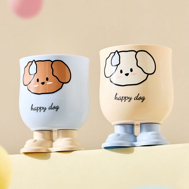 TTJ Mouthwash Cups Bathroom Cups Toothbrush Holder Cup Thick Plastic Rinse Tumbler with Raised Base and Puppy Design Bathroom Organizer for Toothbrush Storage and Daily Use