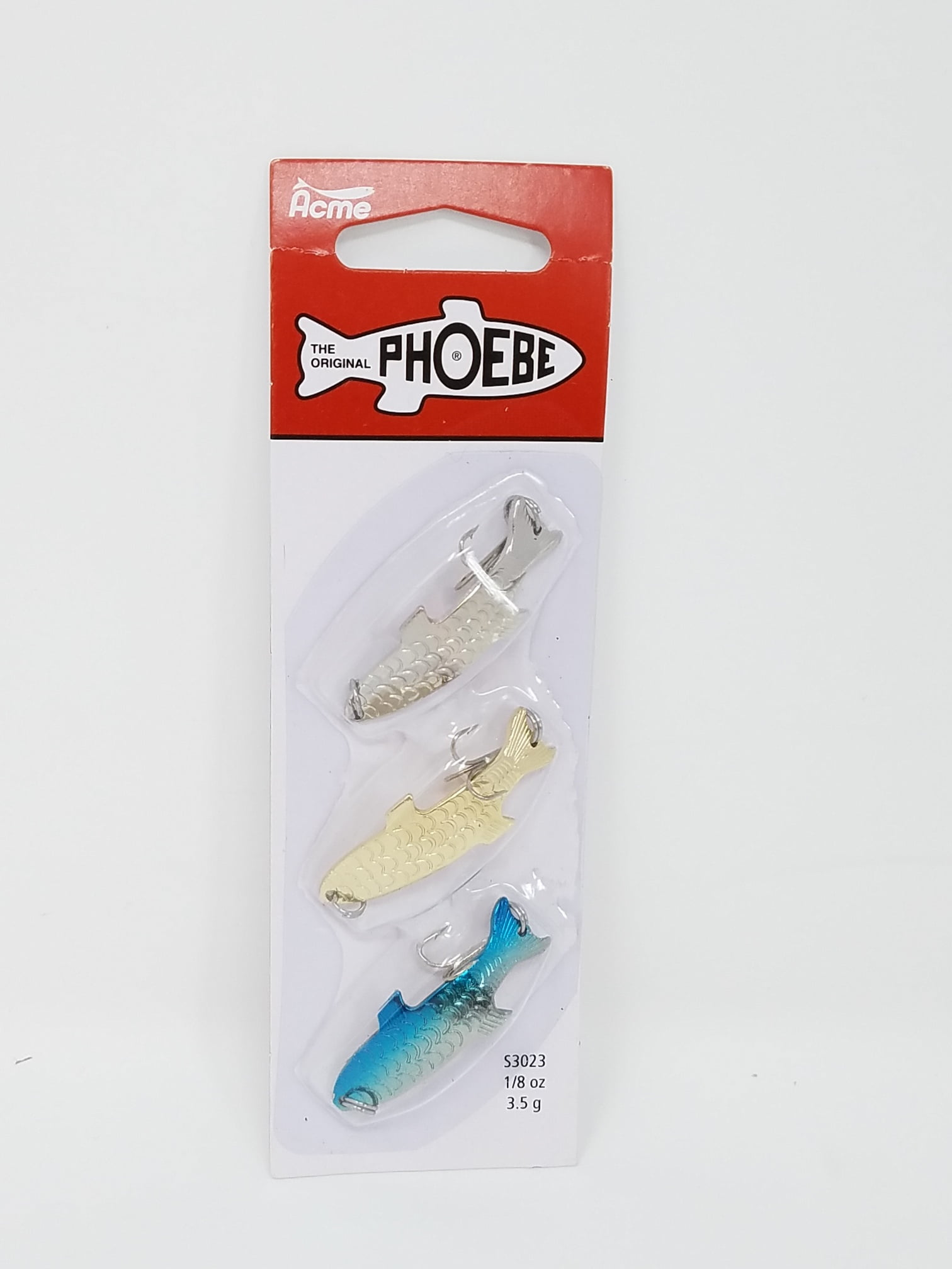Acme Tackle Phoebe, Fishing Lure Spoon Kit, 3 Pack, 1/8 oz., Silver, Gold, Neon Blue