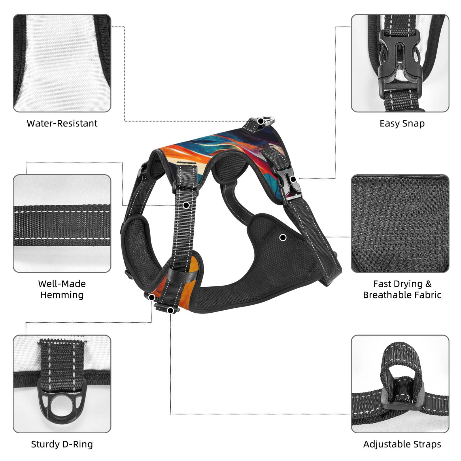 Vsdgher Abstract Fabric Color Waves Dog Harness, No-Pull Pet Harness, Dog Vest, Pet Vest for Small to Large Dogs-Small