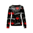 thumbnail image 3 of Women Valentine\'s Day Casual Sweatshirt Long Sleeve Round Neck Love Heart Letter Print Loose Autumn Novelty 2022 Pullover Tops (Black Red Heart, X-Large), 3 of 9