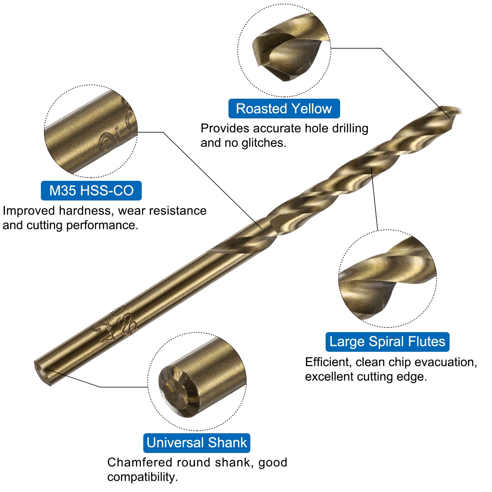 Uxcell Tap and Drill Bit Set, 3 Pieces M5 x 0.8 Spiral Flute Tap & 3 Pieces 4.2mm Drill Bit Roasted Yellow