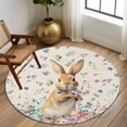thumbnail image 3 of Round Area Rug 6 Ft, Bunny Easter Washable Non-Slip Circle Carpet for Living Room/Bedroom, Spring Floral Eggs Rabbits Rustic Low-Profile Indoor Mats Collection Rugs for Residential, 3 of 7
