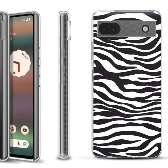 Slim-Fit Gel TPU Phone Case for Google Pixel 6a, by OneToughShield ® - Zebra B/W