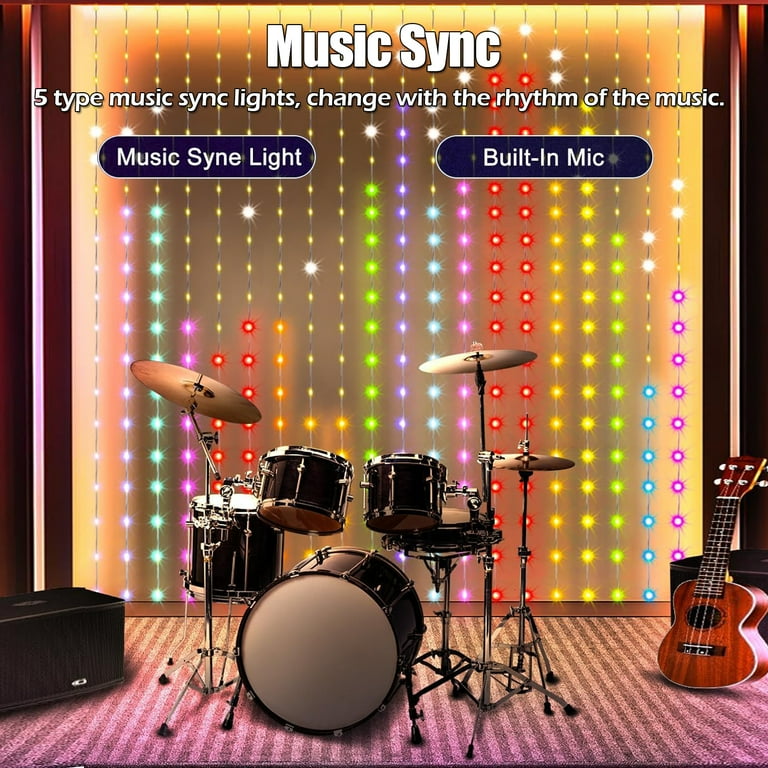 IC ICLOVER Smart Curtain Lights 6.6x6.6Ft, 400 LED Color Changing Wall Lights, APP & Remote Control, Dynamic DIY Curtain String Lights Waterproof for Bedroom Halloween Christmas Backdrop Decor