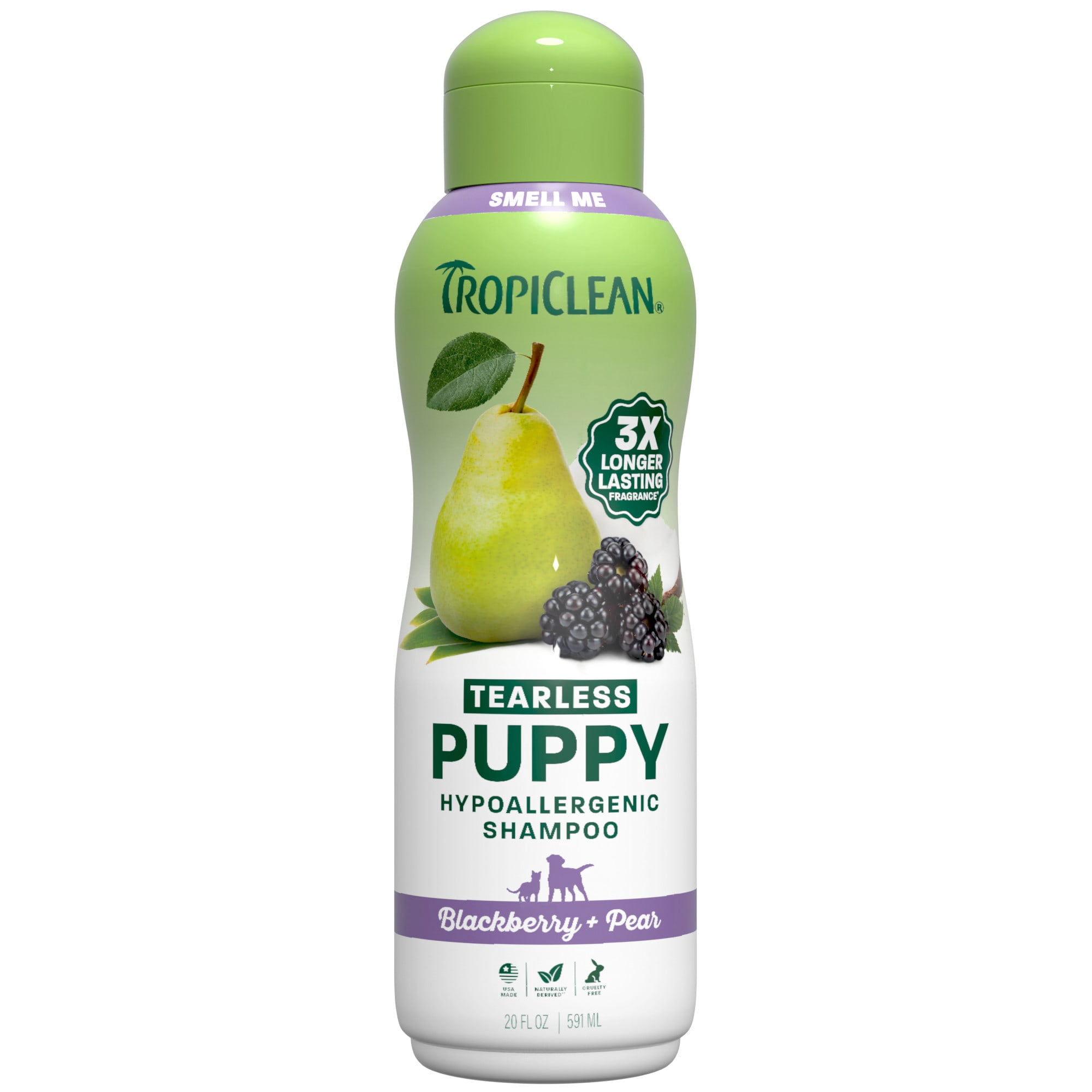 TropiClean Tearless Puppy Shampoo 3x Long-Lasting Blackberry Pear Scent Hypoallergenic Dog Shampoo 20 oz.