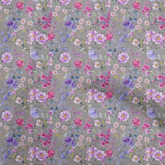 oneOone Viscose Chiffon Gray Fabric Florals Diy Clothing Quilting Fabric Print Fabric By Yard 42 Inch Wide