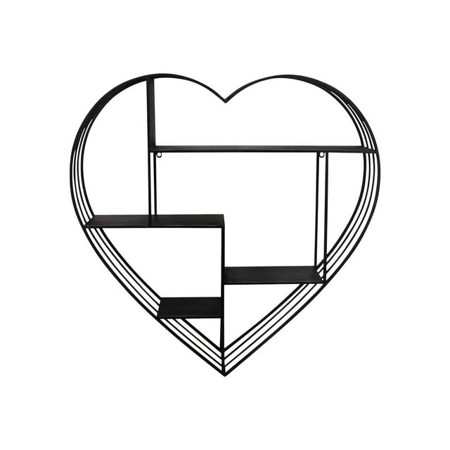 Benzara - Hanging shelf rack - heart - 4 shelves - metal - black