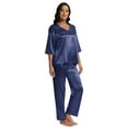 thumbnail image 3 of Baywell Women's Soft Satin Pajama Loungewear Set Short Sleeve V Neeck Sleepwear Top with Pants 2 Piece PJs Lounge Set S-2XL, 3 of 7