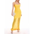 thumbnail image 4 of Caoirhny Women's Summer Long Beach Dress Yellow Sleeveless Sheer Mesh Spaghetti Strap Dress, 4 of 9