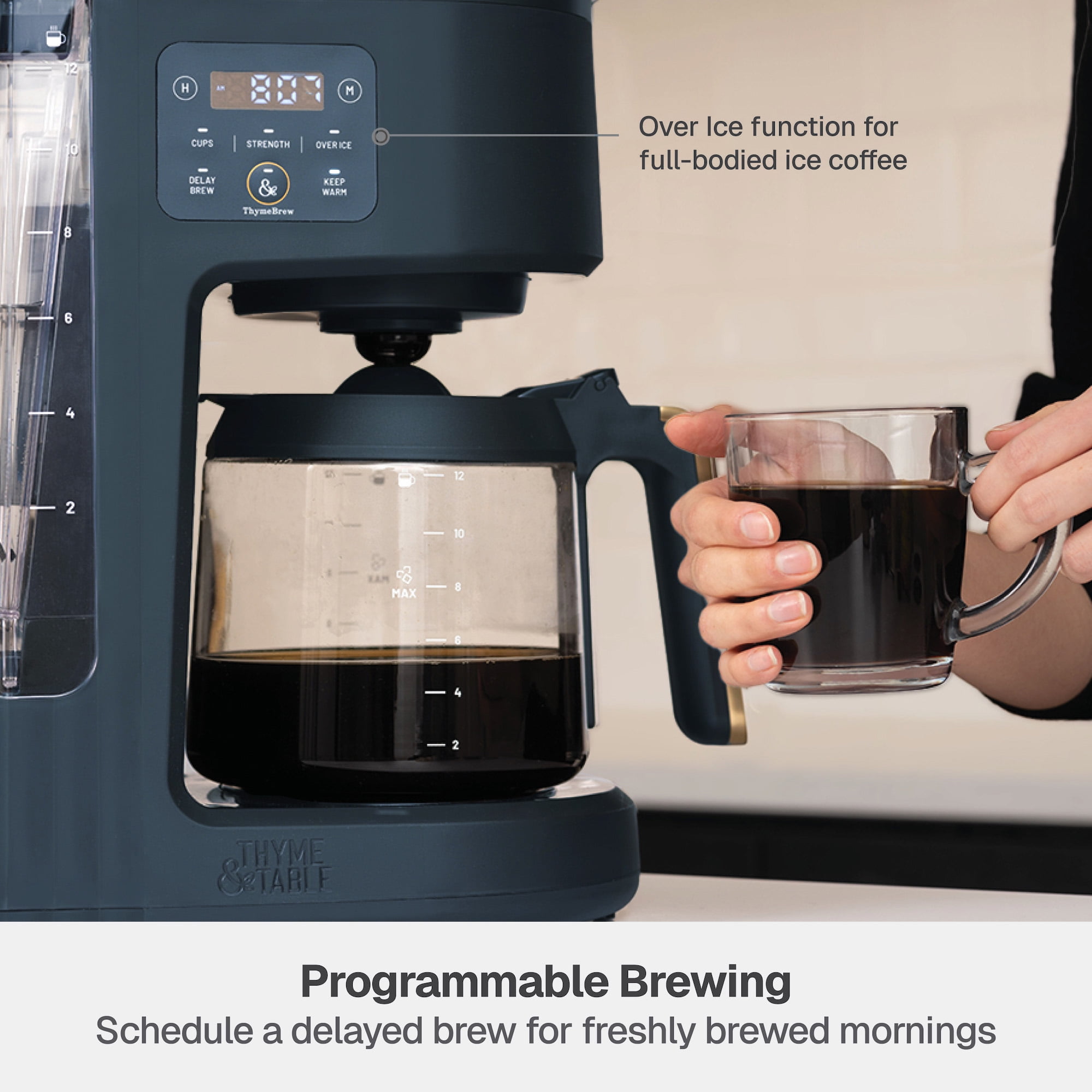 Thyme & Table 12-Cup Programmable Drip Coffee Maker with 60oz Water Reservoir, 4 Brew Modes, and Warming Plate, Atlantic Blue