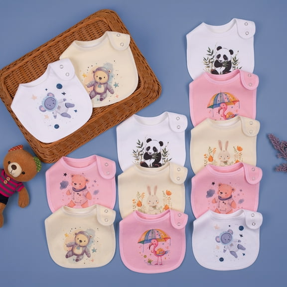 12-Pack Waterproof Baby Bibs for Boys & Girls | Absorbent Cotton with Adjustable Snaps for Feeding, Teething & Drooling