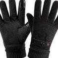 thumbnail image 2 of Guantes de invierno táctil Guantes térmicos de cuero Forros Puños elásticos de silicona antideslizante para Ciclismo Al aire libre Negro Soledad Guantes de ciclismo calientes, 2 of 2