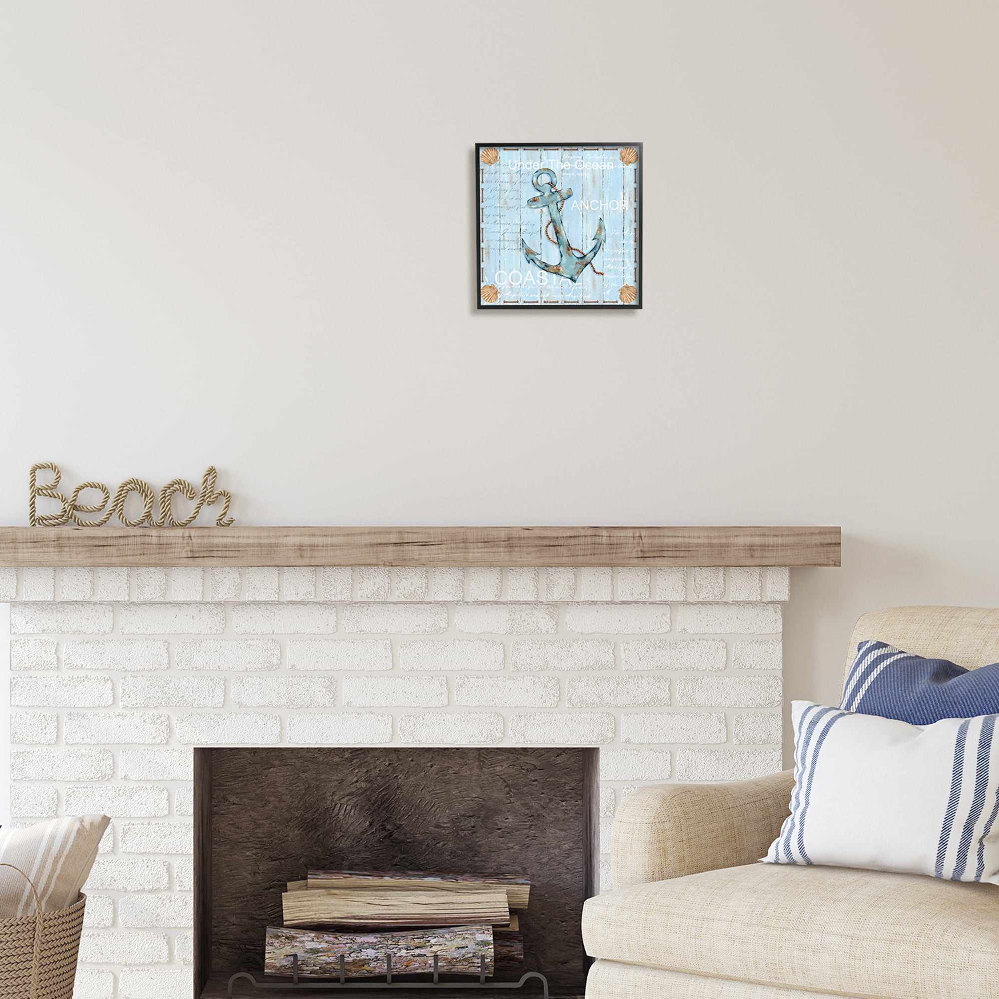 Stupell Industries Blue Maritime Anchor Inspirational Painting Black Framed Art Print Wall Art, 12 x 12