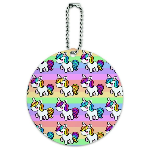 Cute Kawaii Unicorns Pattern Round Luggage ID Tag Card Suitcase Carry-On