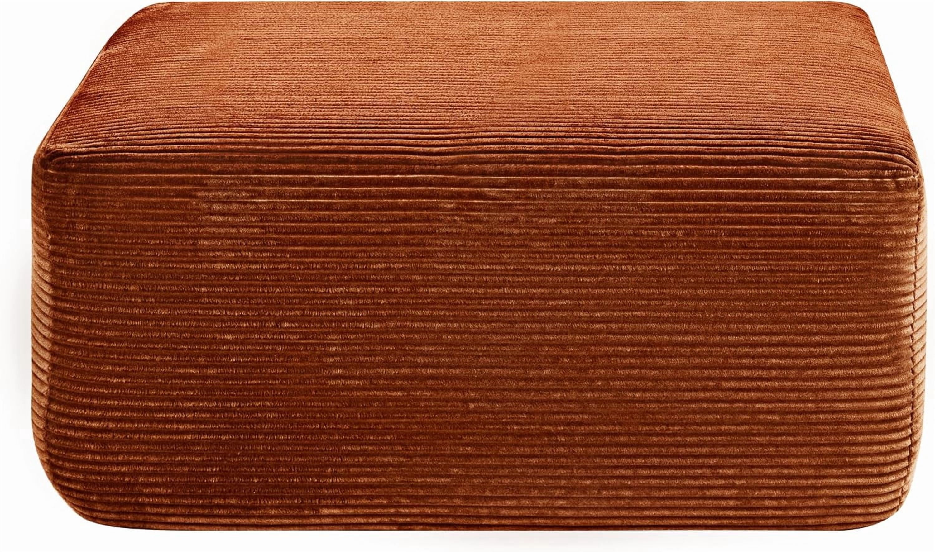 Howcool Oversized Corduroy Ottoman Bench for Living Room, Rectangle Plush Footrest Pouf, Extra Seating & Coffee Table for Sofa, Compressed Memory Foam, No Assembly Required, Orange