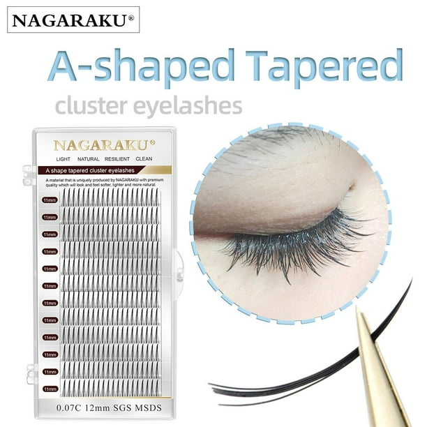NAGARAKU A Forma Tapered Cluster Extensión De Pestañas Picos Volumen Individual Ventiladores Maquillaje Blister Faux Visón