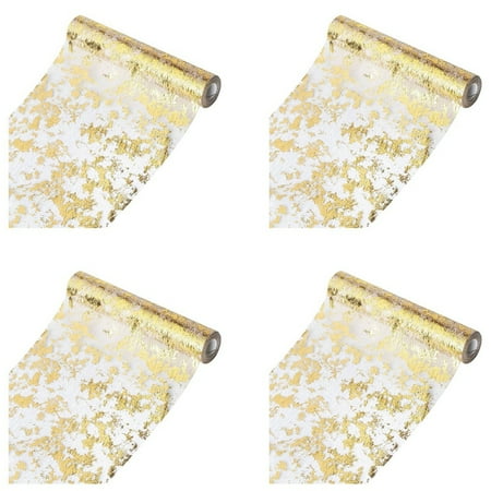 

4X Table Runner Sparkling Polyester Tulle Ribbon Roll with Gold Foil Birthday Party Wedding Christmas Decor 28cmx10M