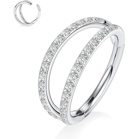 Septum Ring 18g Conch Jewelry Double Open Stack 18g Nose Hoop Septum Jewelry 12mm Surgical Steel Silver Septum Clicker Helix Earring Rook Earring Conch Piercing Cartilage Earring