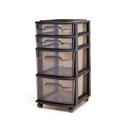 Homz 4 Medium Drawer Cart Black W Tinted Drawers W Wheels