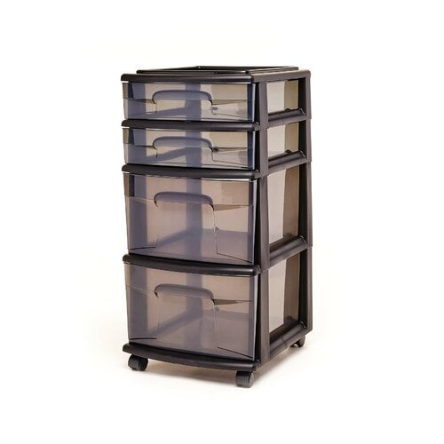 Homz 4 Medium Drawer Cart Black With Tinted Drawers Wheels Set Of 1 Com Homz 4 Medium Drawer Cart Black With, Black Storage Drawers On Wheels