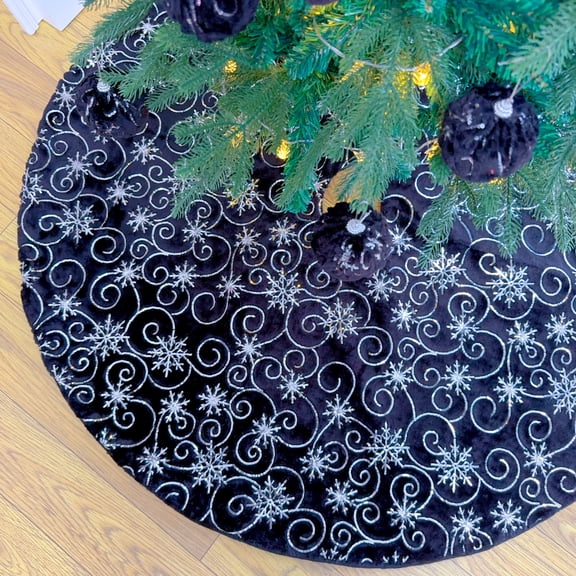 Rustic Plush Christmas Tree Skirt with Sequins Snowflake,Holiday Deluxe Velvet Snowflake Christmas Tree Skirt Mat Decoration for Merry Christmas Xmas Winter New Year Party