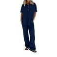 thumbnail image 2 of Uooqdmx Linen Sets for Women 2 Piece, Two Piece Sets for Women, Gauze Shirts for Women, Linen Pants Women, Linen Outfits Women 2 Piece, Navy 5XL, 2 of 5