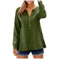 thumbnail image 2 of Horkkom Button Down Shirts for Women V Neck Long Sleeve Linen Shirts Loose Solid Color Casual Tops Slit Side XXL, 2 of 10