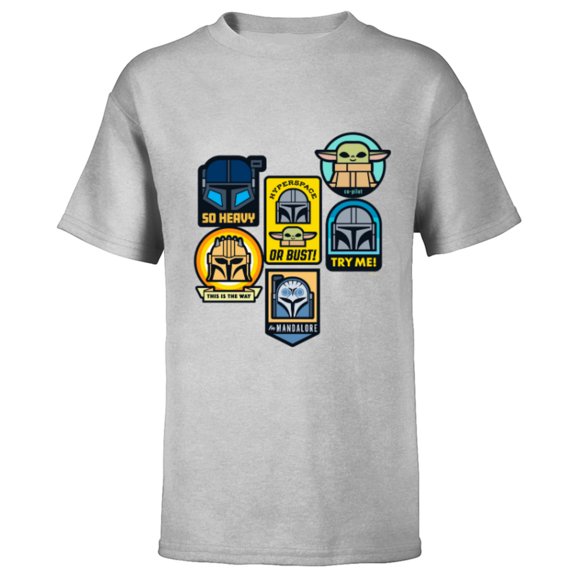 Star Wars The Mandalorian Season 3 Character Stickers Grogu - Short Sleeve T-Shirt for Kids - Customized-Athletic Heather