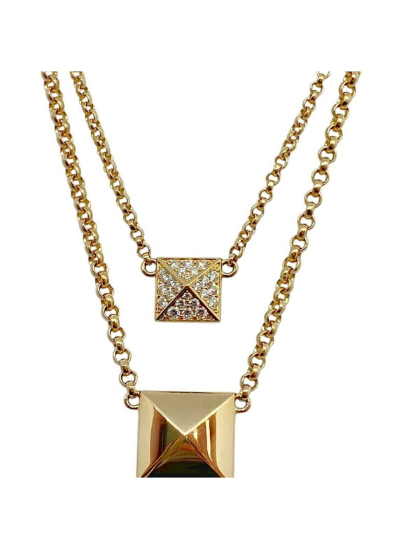 Pre-Owned HERMES Hermes Clou de H 2-chain necklace K18PG rose gold diamond 2-row... (Good)