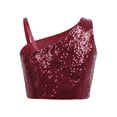 thumbnail image 4 of Nyeemya Girls Sparkly Sequin Sleeveless Summer One Shoulder Crop Tops for Party and Dance Wear Burgundy 10, 4 of 7