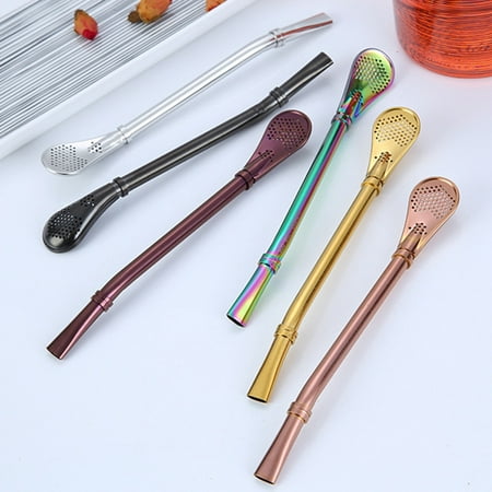 

Yesbay Stainless Steel Straw Spoon Coffee Stirring Tea Filter Infuser Bar Accessories Golden