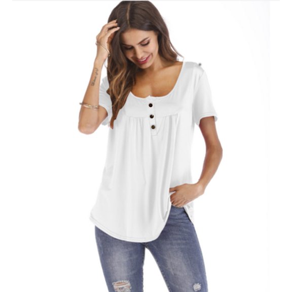 Zpanxa Short Sleeve Shirts for Women Summer Short Sleeve Blouse T Shirt Tops Fashion Casual Loose Tunic Tee Plus Size Womens T Shirts White L