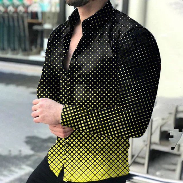 Camisa deportiva informal con estampado 3D de manga larga para hombre, moda europea y americana 2024