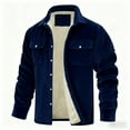 thumbnail image 3 of Men's Long-Sleeve Corduroy Jacket with Lapel, Pockets and Single-Breasted Fleece-Lined Design for Warmth, Fashionable Casual Style, Fall and Winter Wear, and Holiday Events,Navy,L, 3 of 5