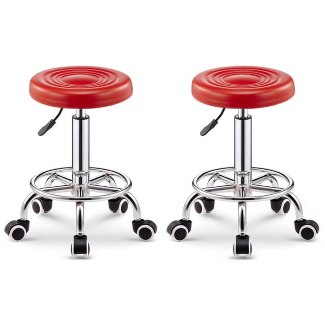 2 Sillas de bar taburete redondo ajustable con ruedas ilios innova Rojo