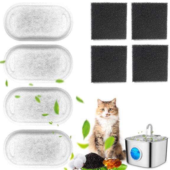 Replacement Filters for Pet Water Fountain, 5pcs Stainless Steel Cat Water Fountain Filters with 5pcs Filter Sponges