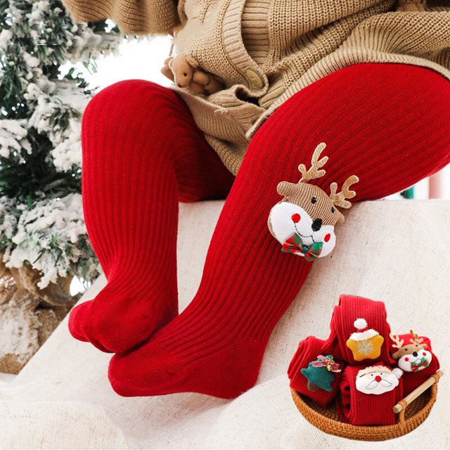 0-6Yrs Children Cartoon Christmas Tights Soft Cotton Baby Girls Red Pantyhose Leggings Kids Infant New Year Gifts TightsSanta Claus0-1 Years(S) He Qiyong unisex