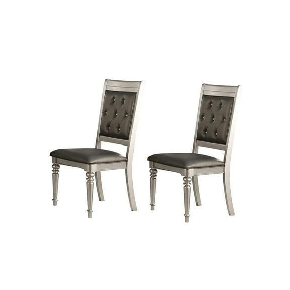Country Cottage Dining Chairs - Set of 2, Rubber Wood, Tufted Back, Comfortable Gray Finish