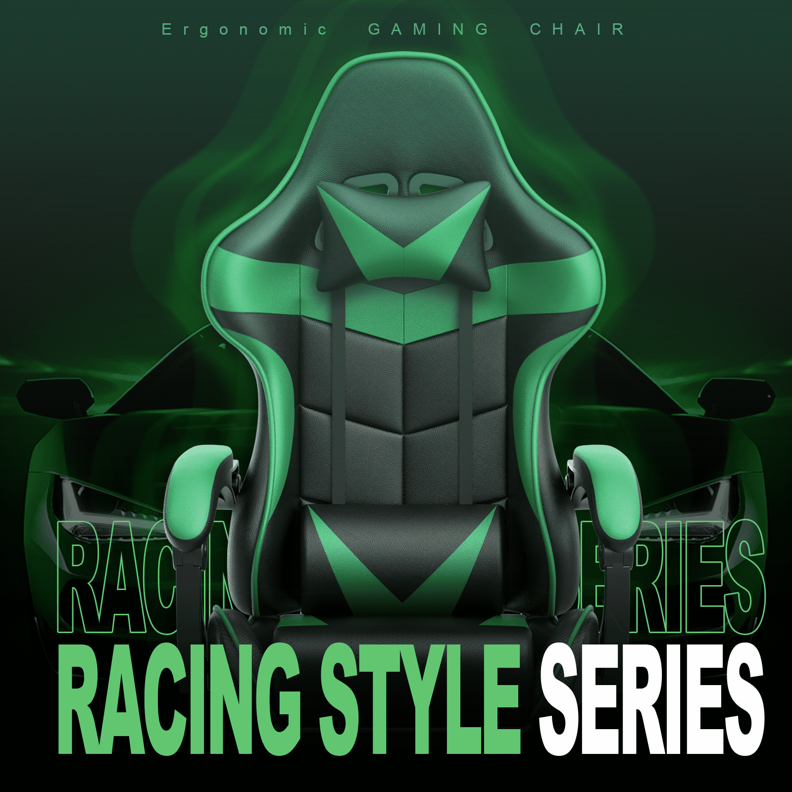 Soontrans Gaming Chair with Footrest, Ergonomic Swivel Computer Game Chair, Gamer Chair with Headrest & Massage Lumbar Support, Office Desk Chairs, Green