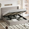 thumbnail image 3 of Einfach King Size Lift up Platform Storage Bed Frame with Fabric Upholstered Wingback Panel Headboard, Beige, 3 of 12
