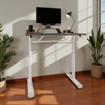 Tcbosik Modern Computer Desk, 23.6" - 35.4" Crank Height Adjustable Study Table with Crank Handle, Stand Up Desk, Home Office Table, Grey