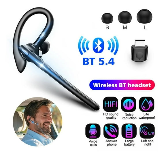 Bluetooth Headset, Wireless Earpiece with 500mAh Charging Case Hands Free Noise Canceling Headphones with Dual-Mic for Computer Cell Phones Trucker Home Office Work