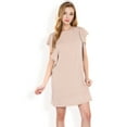 thumbnail image 4 of Women's Ruffle Sleeve Textured Knit Mini Shift Dress- Khaki,X Large, 4 of 7