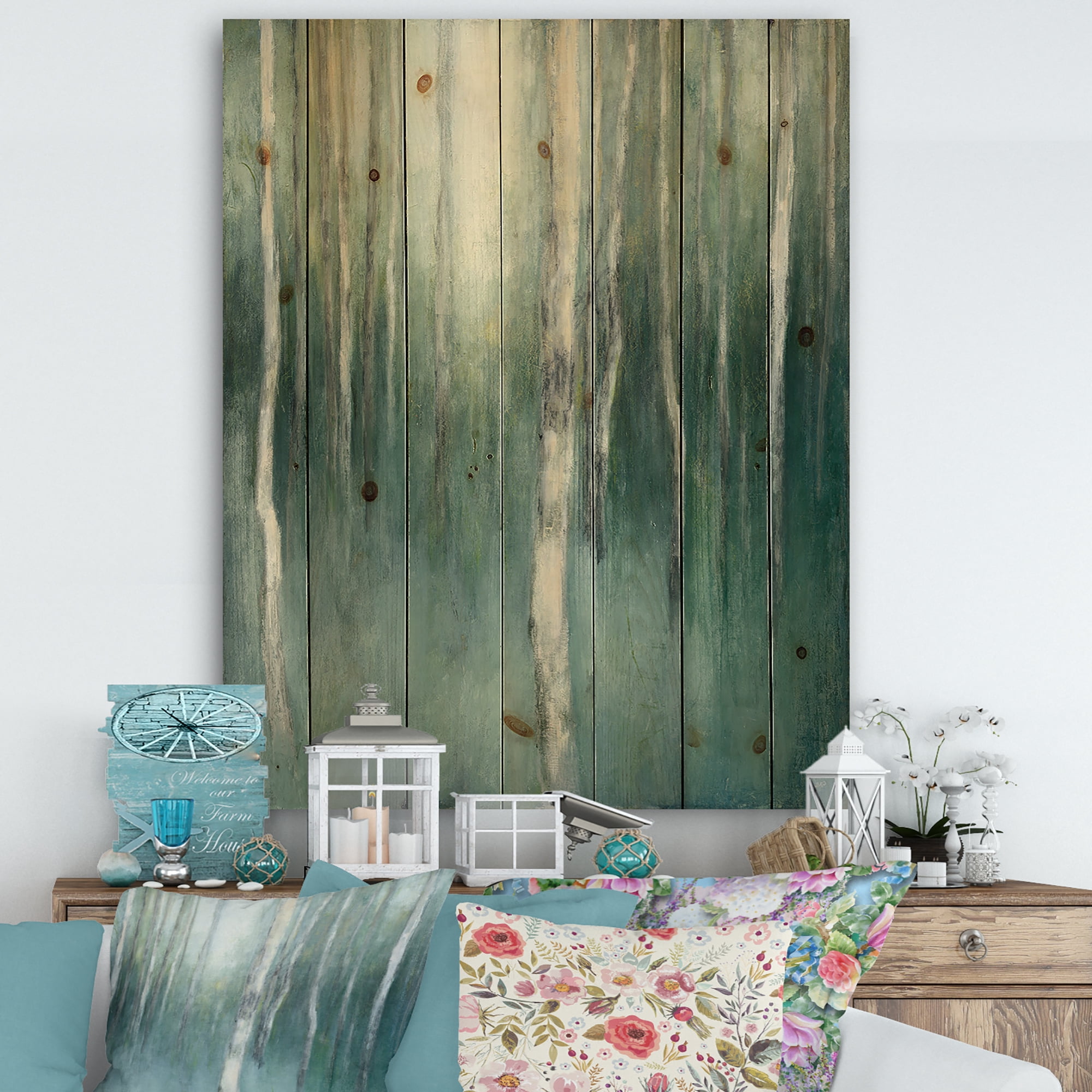 Designart 'Green Dream Forest' Traditional Landscape Print on Natural Pine Wood