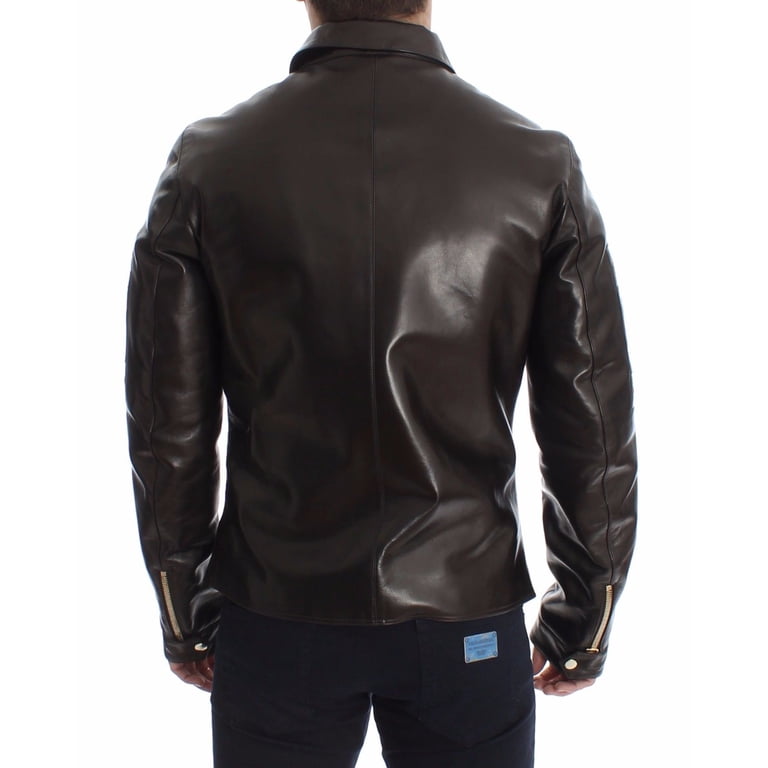 Dolce & Gabbana Brown Lambskin Leather Zipper Jacket - Walmart.com