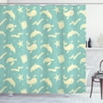 thumbnail image 1 of Whales Shower Curtain, Childish Pastel Toned Pattern of Dolphin Turtle Starfish Stingray Eel, Fabric Bathroom Set with Hooks, 69W X 84L Inches Extra Long, Seafoam and Pale Yellow, by Ambesonne, 1 of 3