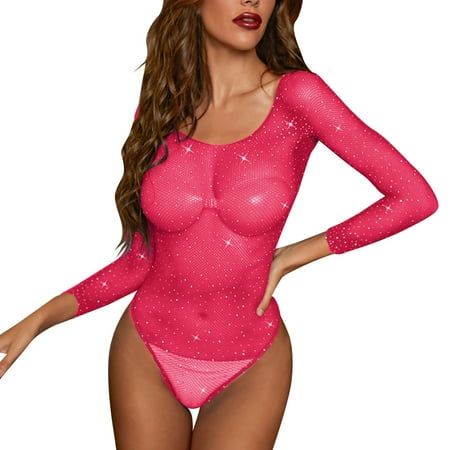 Sngxgn Women Lingerie Lace Chemise Ruffle Nightgown Sleepwear Female Comfort Underwear(Hot Pink One Size)