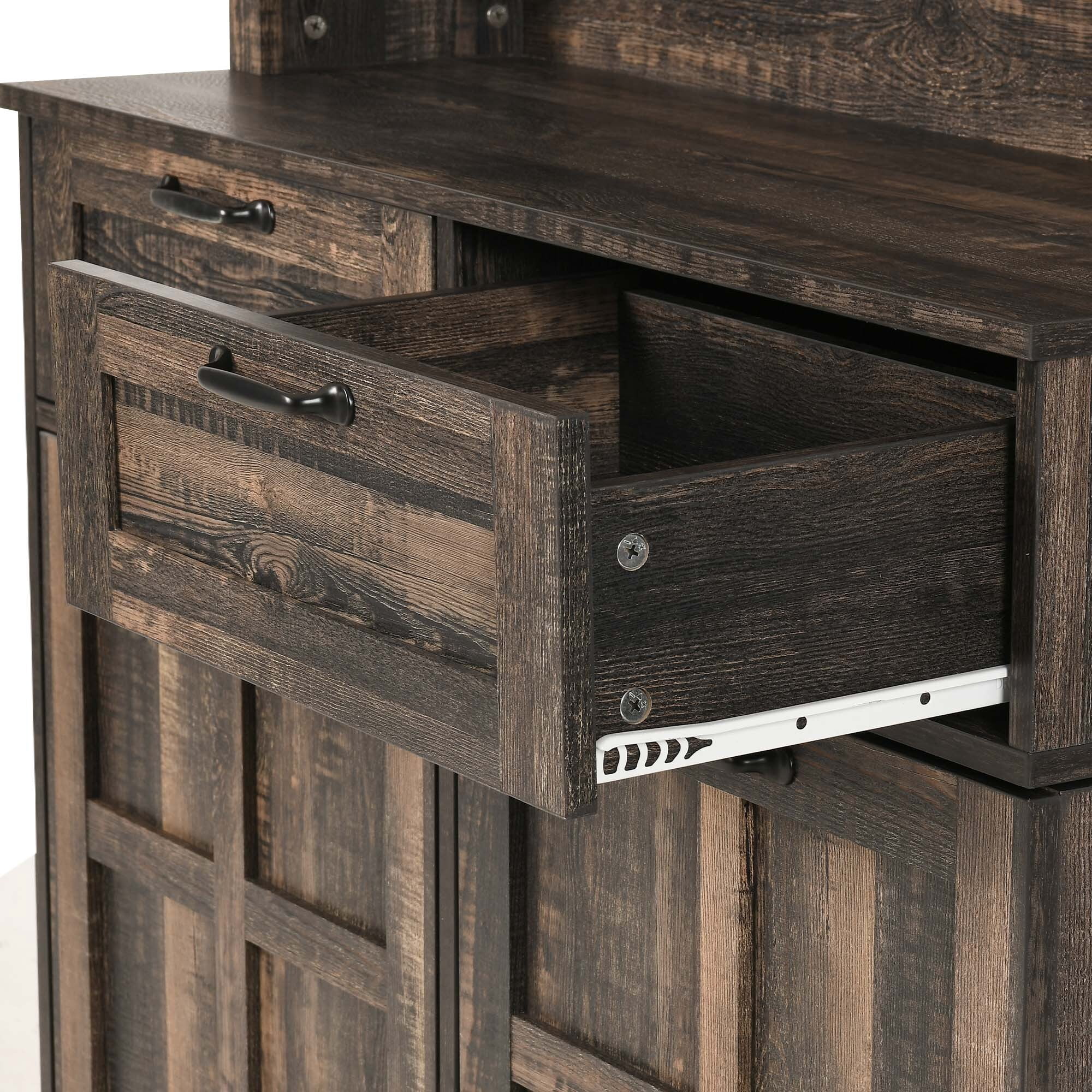 Uforic Kitchen Pantry Cabinet with Doors & Drawers, Storage Cabinet Fits 10-gal Trash Can, Rustic Oak