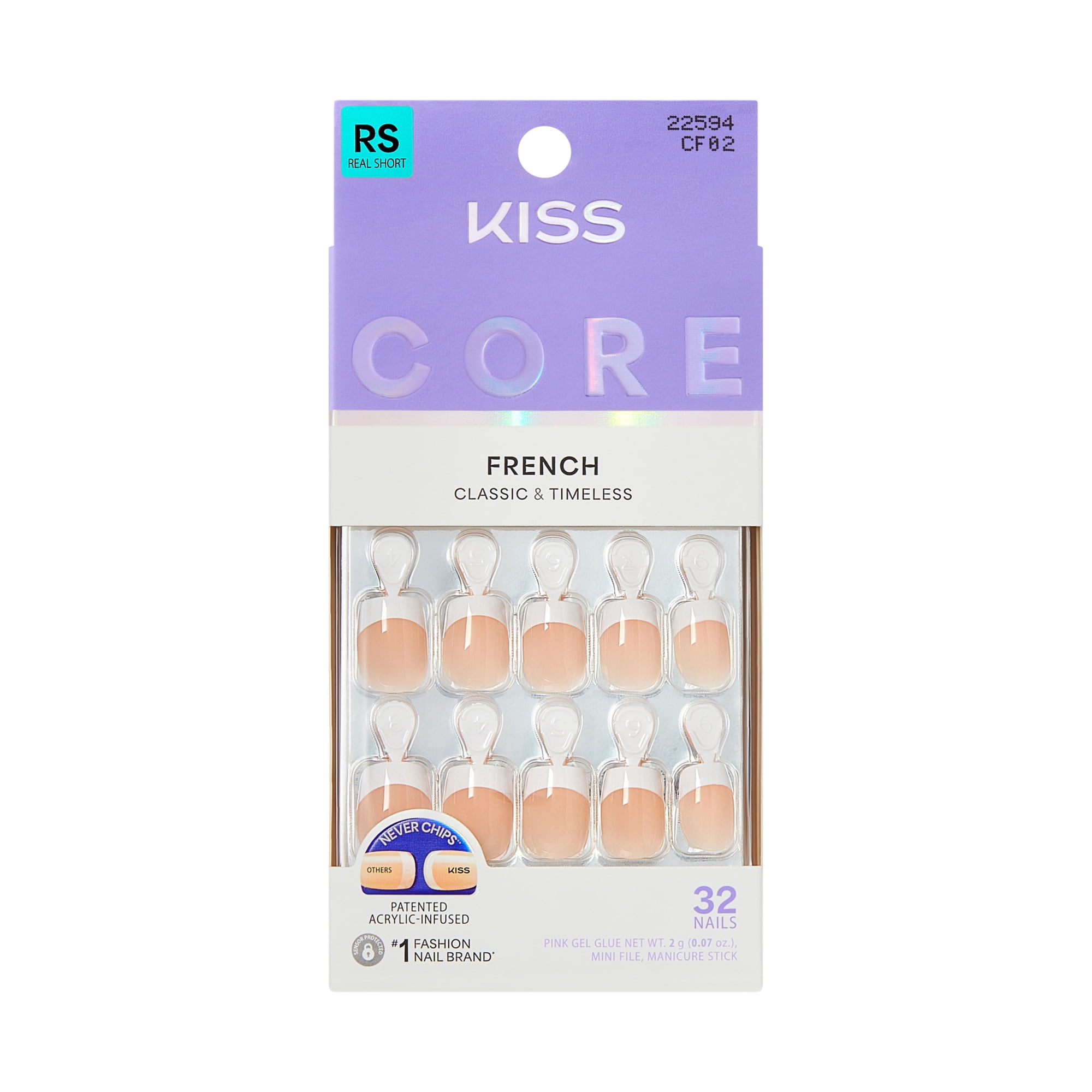 Kiss Core French Real Short Squoval Press-On Nails, White, 32 Pieces